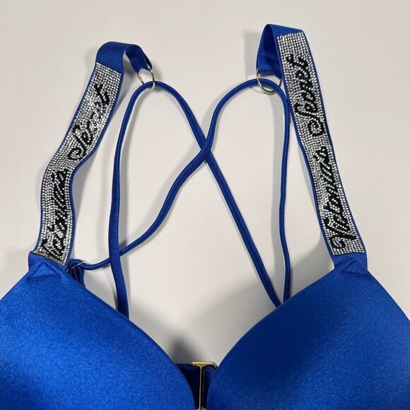 Victoria Secret 36DD L Bombshell Push Up Top Bikini Set LOGO Shine Strap Blue - Picture 4 of 10